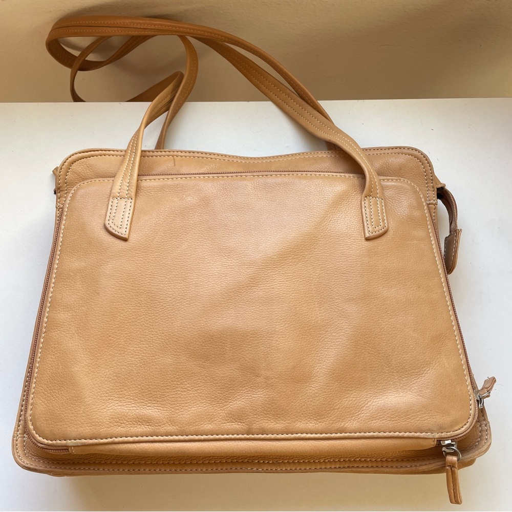 Vintage leather shoulder bag tan computer tablet bag - Picture 2 of 12